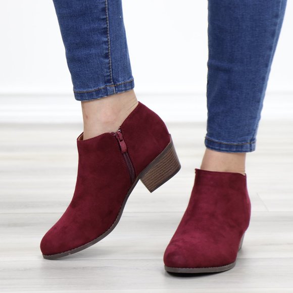 Vegan Suede Fall Color  Burgundy Ankle Booties - Picture 10 of 10